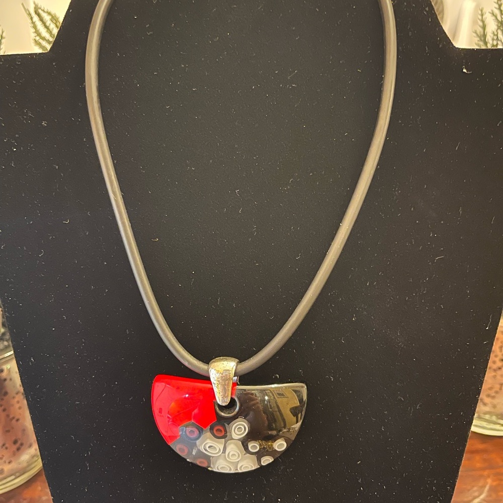 Vintage Murano glass pendant w/ sterling silver bale on 16 “ rubber neck chain.